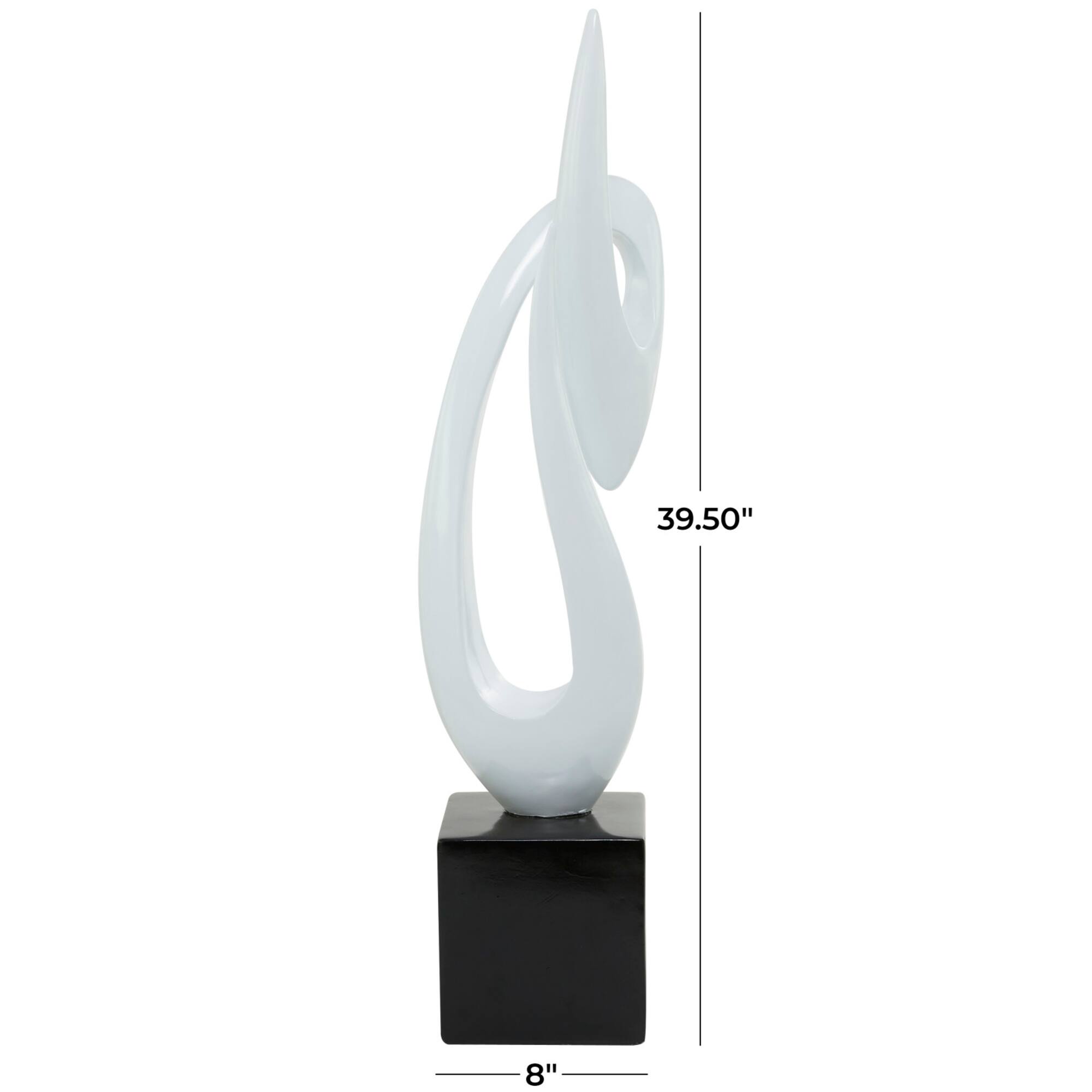 40" White Swirl Abstract Sculpture with Black Base